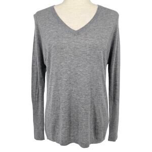 TROUVE Angora Rabbit Hair Blend V Neck Lightweight Oversized Sweater Gray XS
